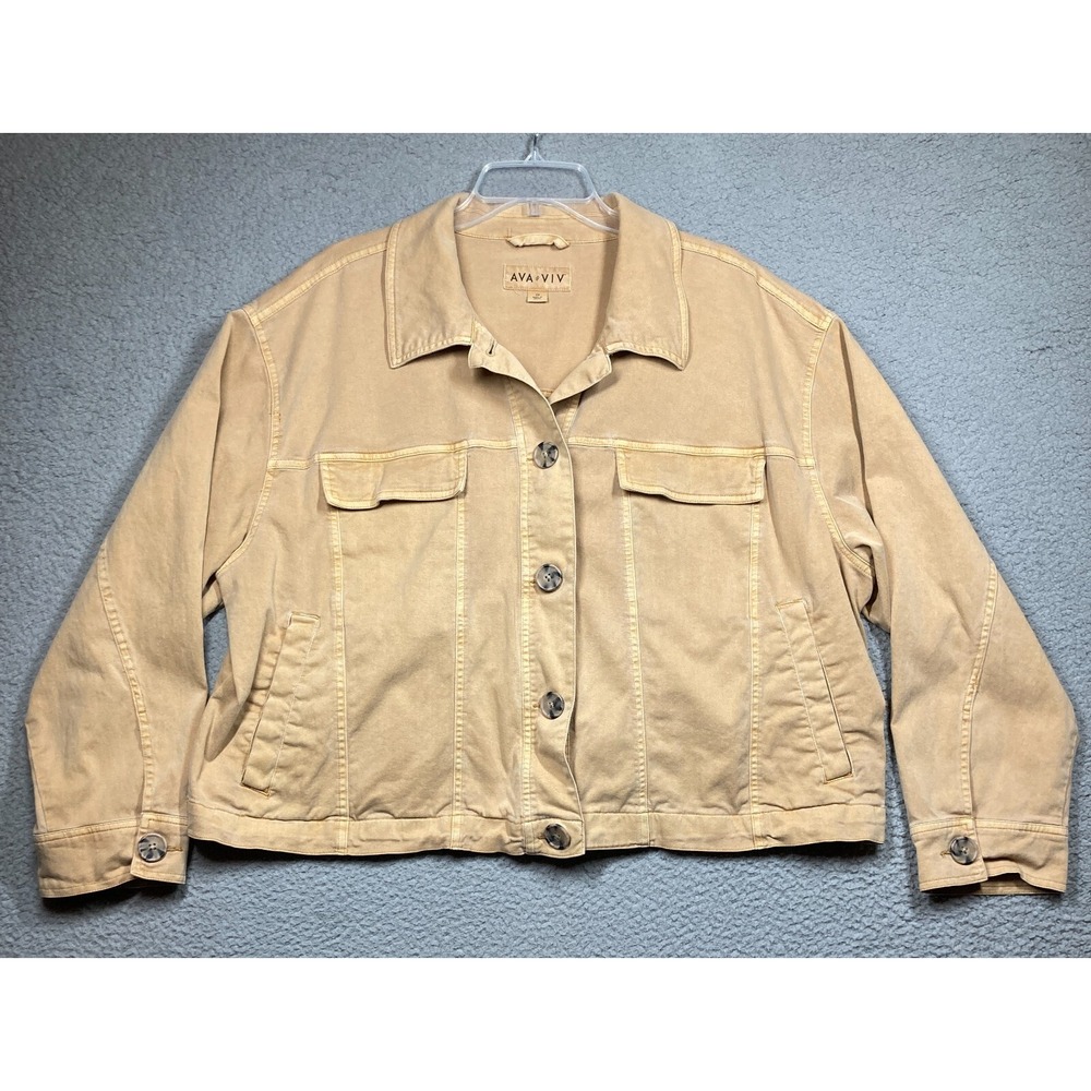 Ava & Viv Blazer Jacket Women's Plus 2X Beige Button Front Casual‎ Stretch